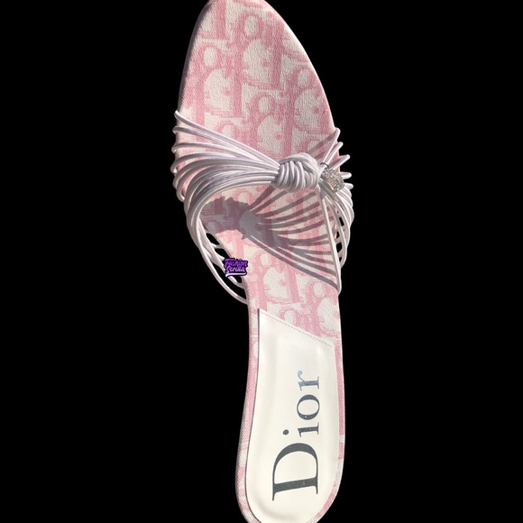 DIOR Girly Pink Monogram Logo Denim Trotter Platform Wedge Sandal Mule - Picture 9 of 15